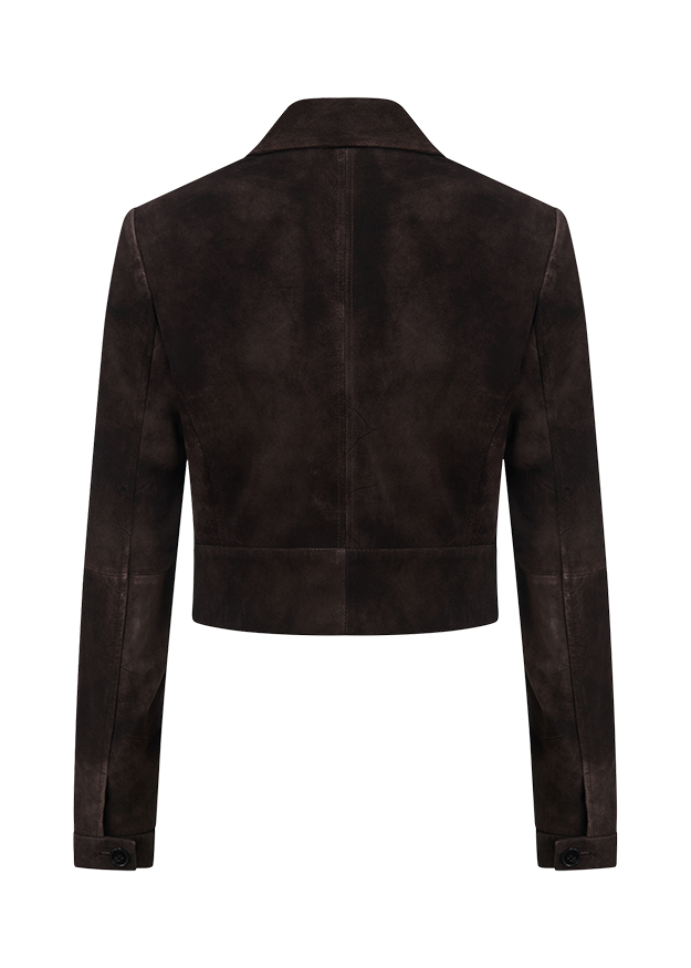 Dunkelbraun, Lederlook, Kragen, Jacket, Kurzjacke