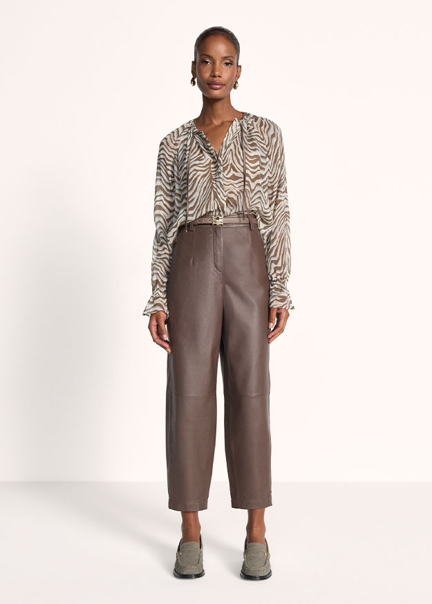 Zebra-Print, Bluse, Langarm, Leinenoptik, Hose