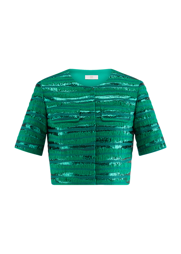 Jersey, Kunstpelz, Grün, Kurzärmlig, Plastronartig