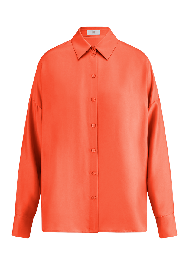 Hemd, Satin, Orangene Farbe, Langarm, Knopfverschluss