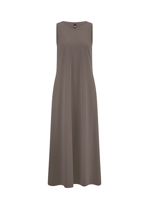 Ärmelloses Kleid, Maxi-Kleid, Einfarbig, Jerseykleid, Beigebraun