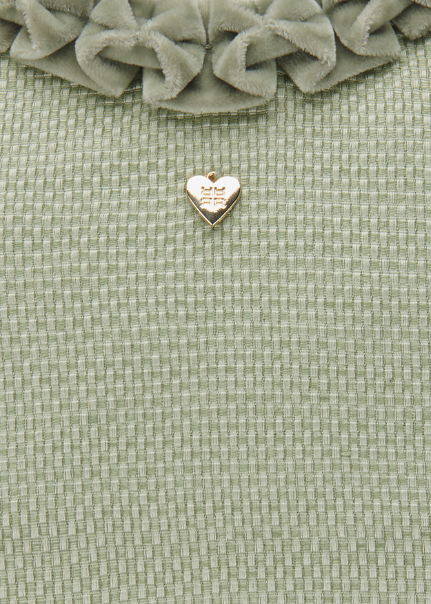 grünes Kleid, Raffungen, Kurzes Herzanhänger, Mesh-Mabric, Textur Muster