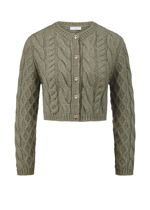 Kabelstrick, Lederknopf, Cardigan, Pullover, Kragenlose?