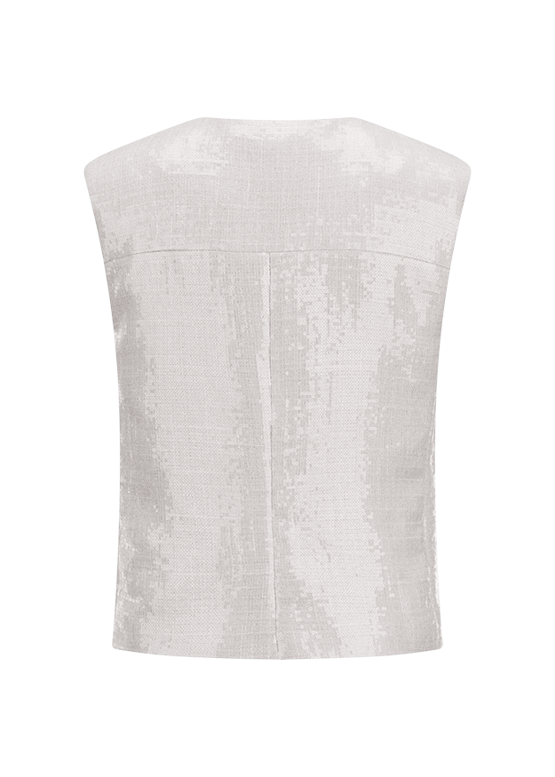 Sequin top, Lurex, ohne Ärmel, weißer Oberteil, Rückseite