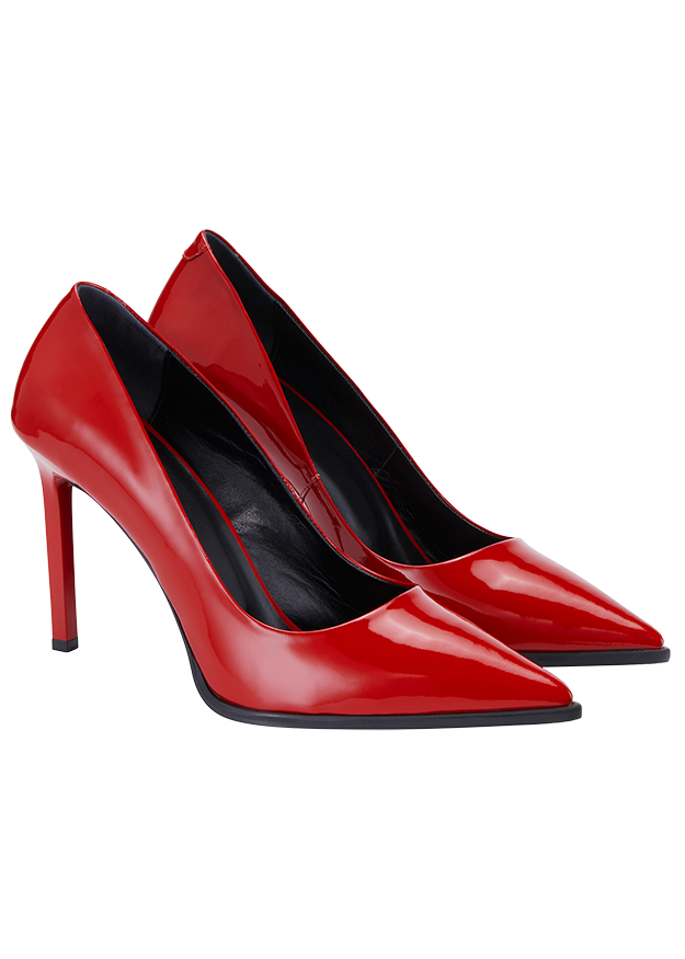 Pumps, Rotes Lackleder, Stilettoabsatz, Spitze Schuhspitze, Schwarzes Innenfutter