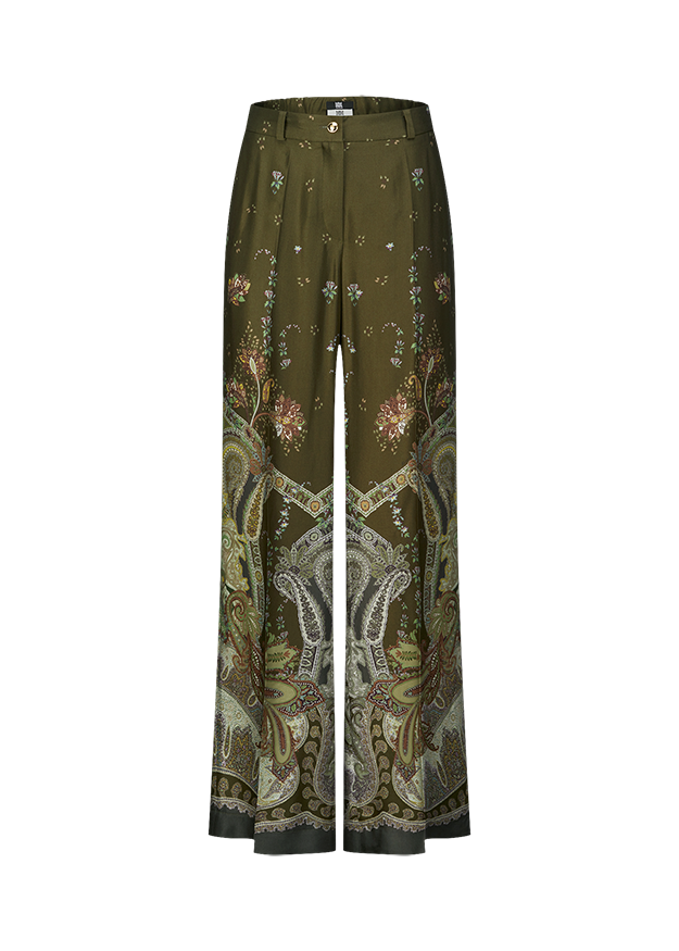 Hose, Palazze, Olivgrün, Paisley-Muster, weite Beine