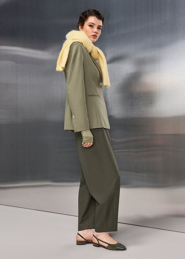 blazer, hosen, set, oliv, schal