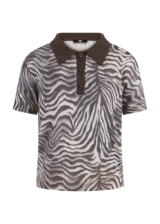 polohemd, Zebra Muster, kurzarm, Kragen, brauner Kontrast
