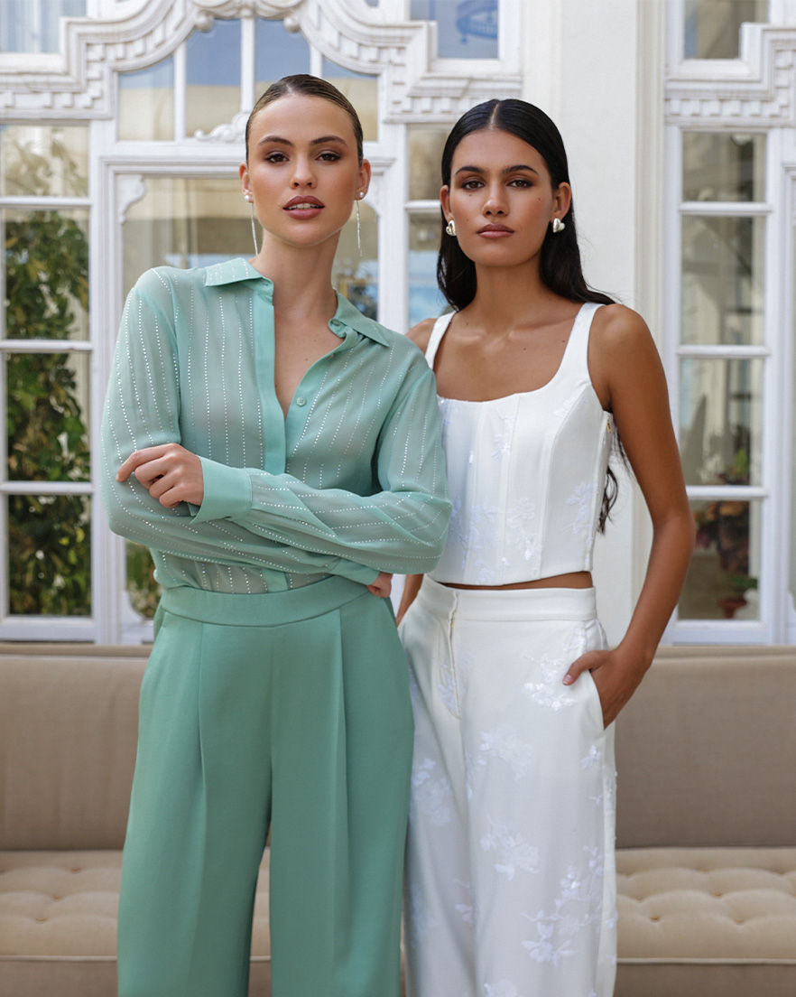 Hose, Bluse, Set, mintgrün, weiß