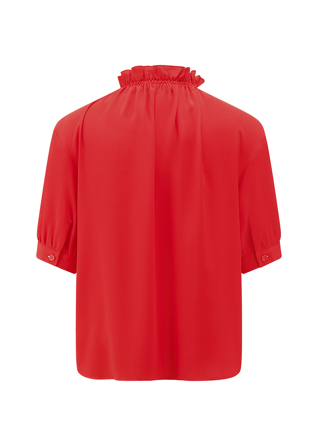 Bluse, Rot, Stehkragen, Dreiviertelärmel, Unifarben