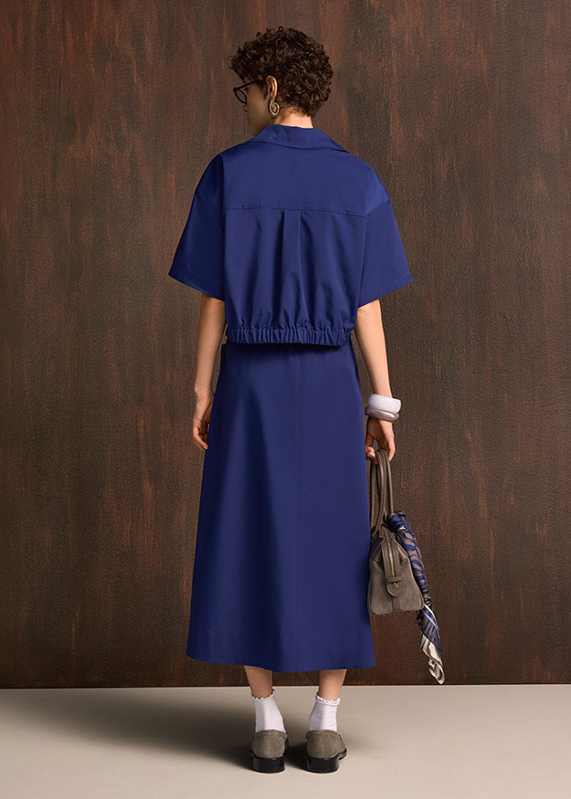 Kleid, Midikleid, Kleid aus Baumwollmix, blau, Wechselgürtel-Detail