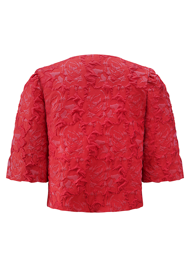 Rote Jacke, ¾-Ärmel, Reliefmuster, Rundhalsausschnitt