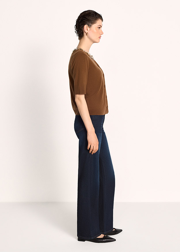 braun, Cardigan, Kurzarm, Knöpfe, Hose