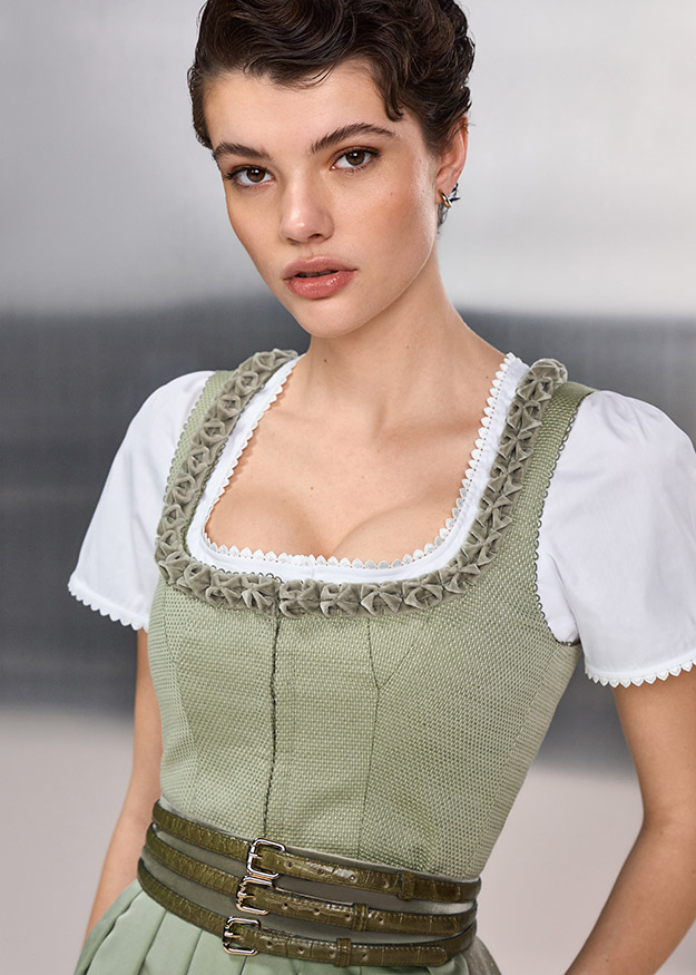 Dirndl, Lederhosen-Top, Grün, Spitze, Korsettdetail