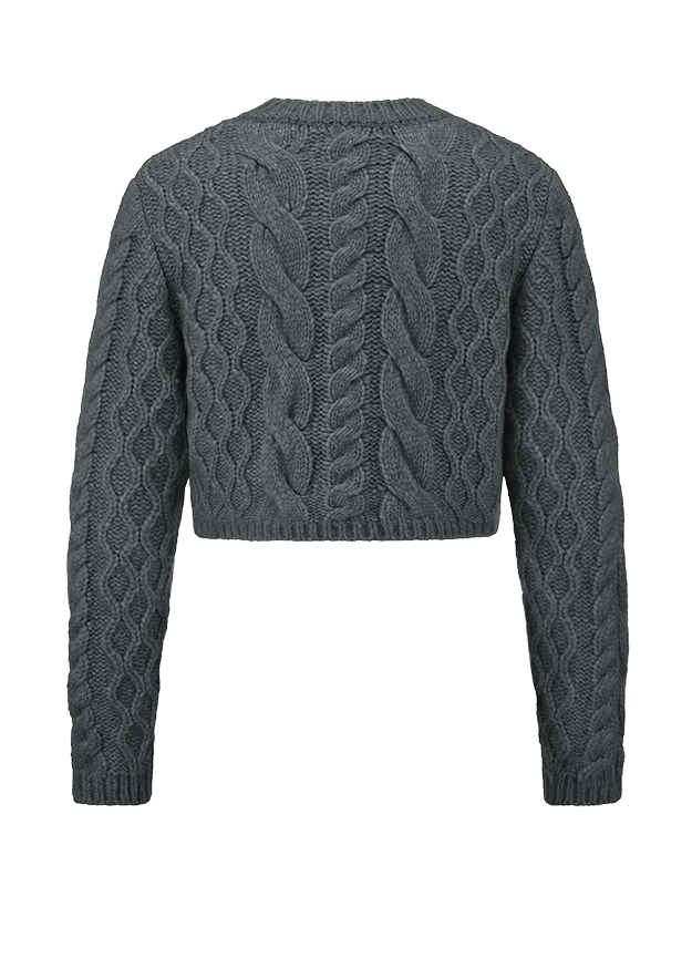 Kleeblättriges Strickmuster, Cropped Sweater, Cable Knit, Dunkles Grau, Pullover