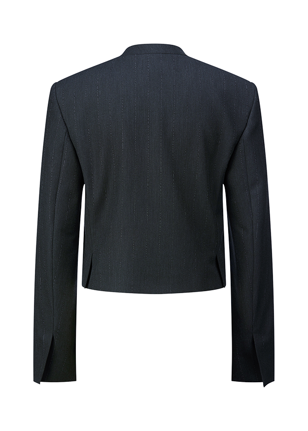 Anzugjacke, Nadelstreifen, Dunkelblau, Sakko, Reverslose Jacke