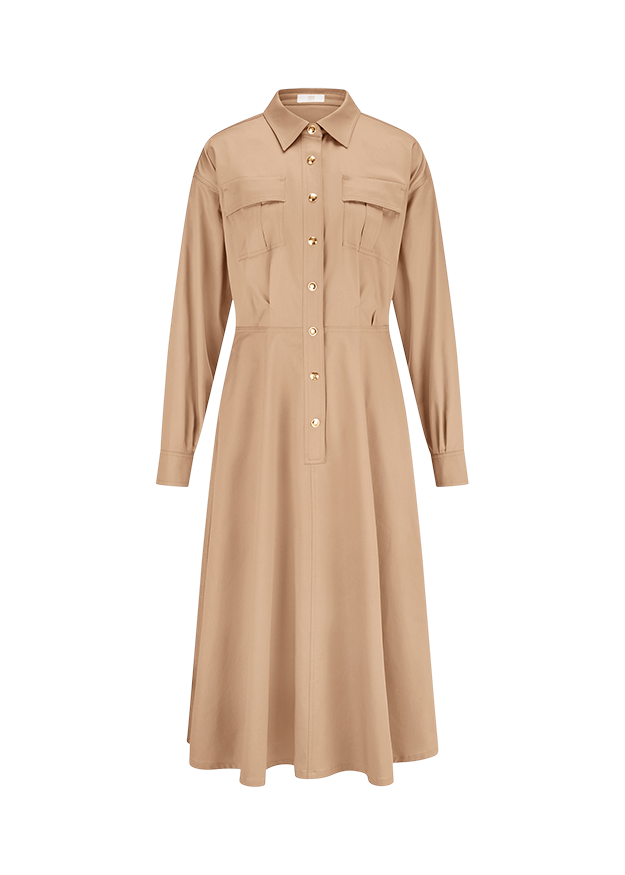 Hemdblusenkleid, Knopfleiste, Langarm, Twill, Beige