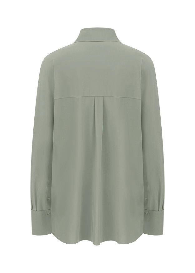 Bluse, Hemdbluse, Langarm, Grau-Grün, Glatter Stoff