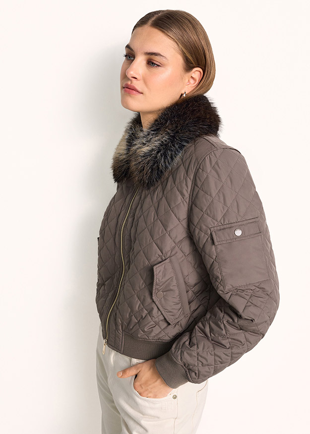  gesteppte jacke, Bomber,  Pelzkragen,  Reißverschluss,  Taschenklappe