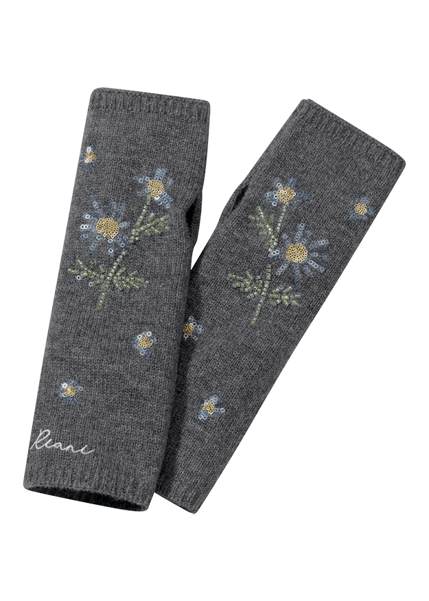 Kopfbedeckung, Armstulpen, Nahtlose Ärmel, Blumenmuster, Grau