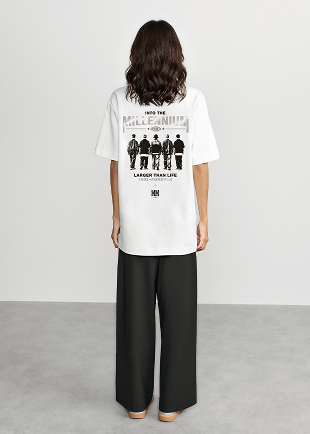 T-Shirt, Druck, Rücken, Oversized, Weiß