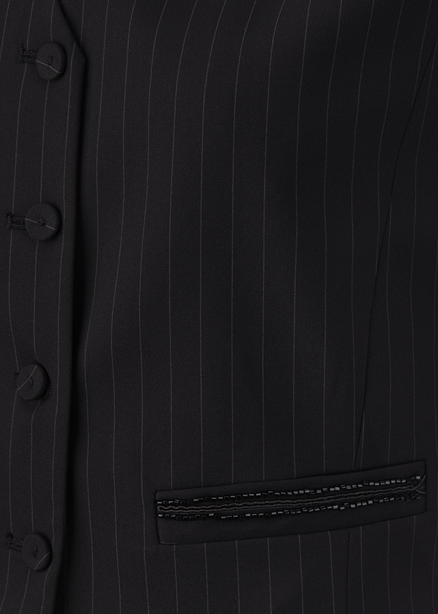 Anzugjacke, Schwarz, Nadelstreifen, Knopfverschluss, Paspeltasche