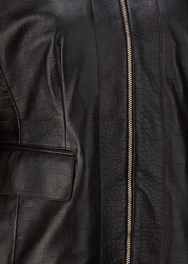 leder, jacke, reißverschluss, croco- muster, tasche