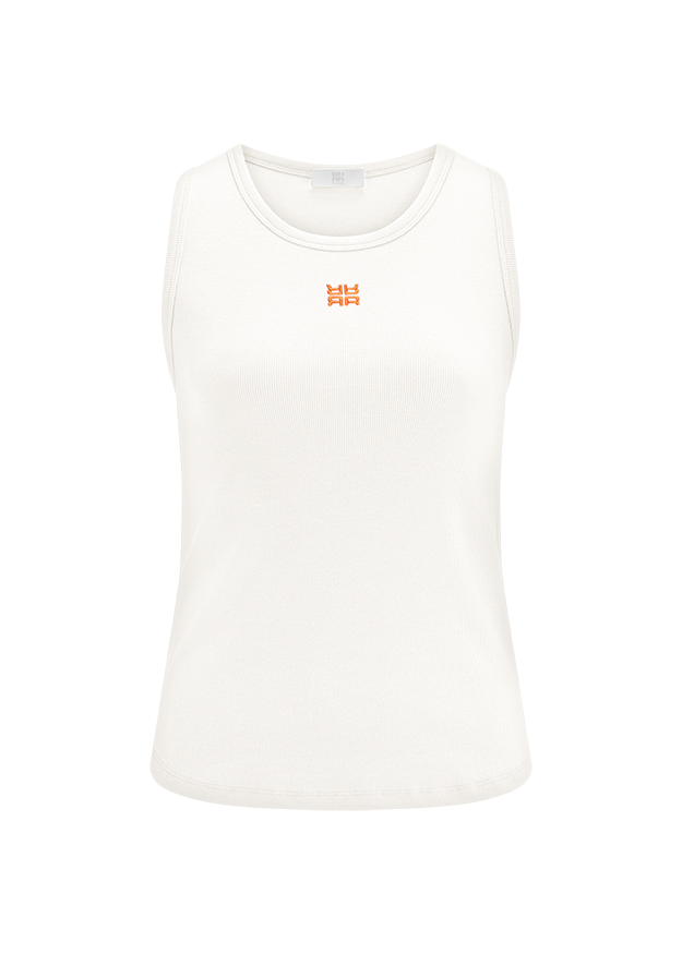 Tanktop, Weiß, Rippenstruktur, Ärmellos, Kleines Logo