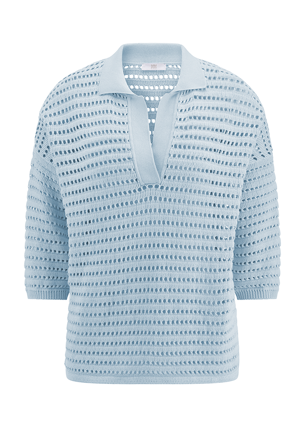 Polo-Shirt, Lochmuster, Knit-Top, Hemdstruktur, Locker-Top