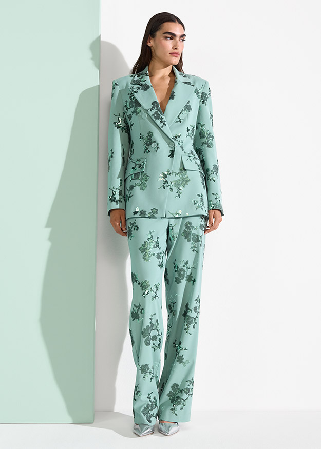 Anzug, Floral, Blaugrün, Sakko, Hose