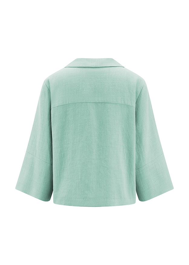 Bluse, Mintgrün, lose Passform, Dreiviertel-Ärmel, Leinen-ähnlich Stoff