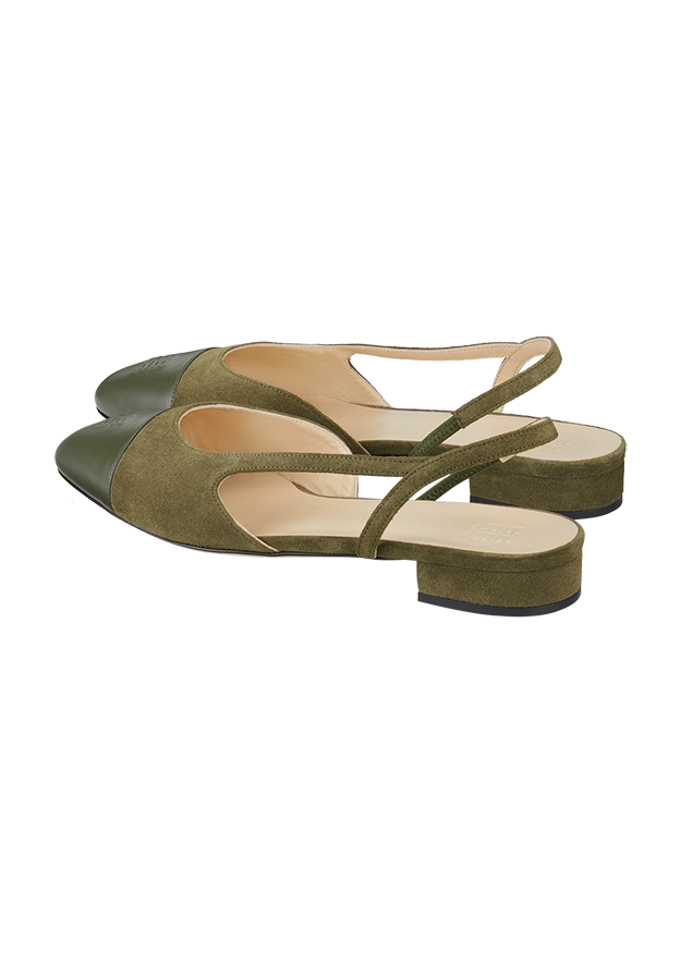 Damenpantolette, Sandalen, Slingback, Samtleder, Olivegrün