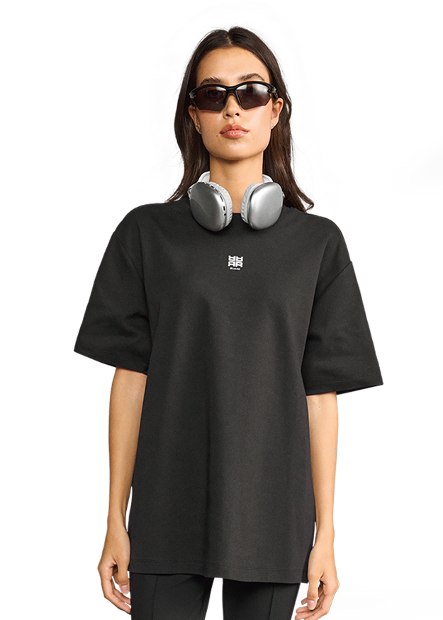 T-Shirt, Oversized, Schwarz, Kurzer Ärmel, Minimal