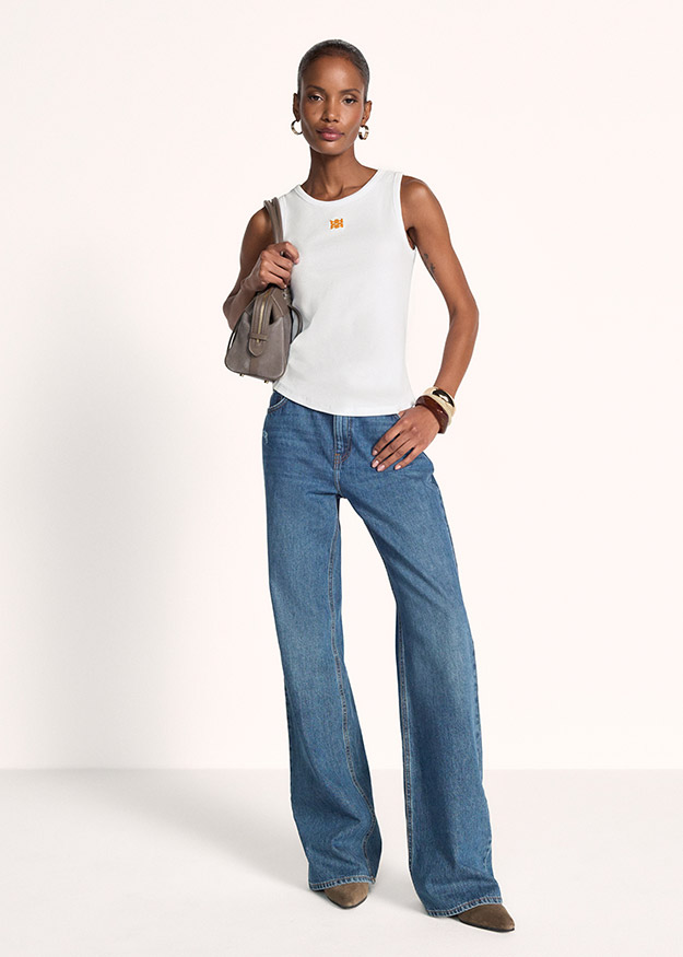 Tanktop, weißes Top, Jeans, weite Hose, Accessoires
