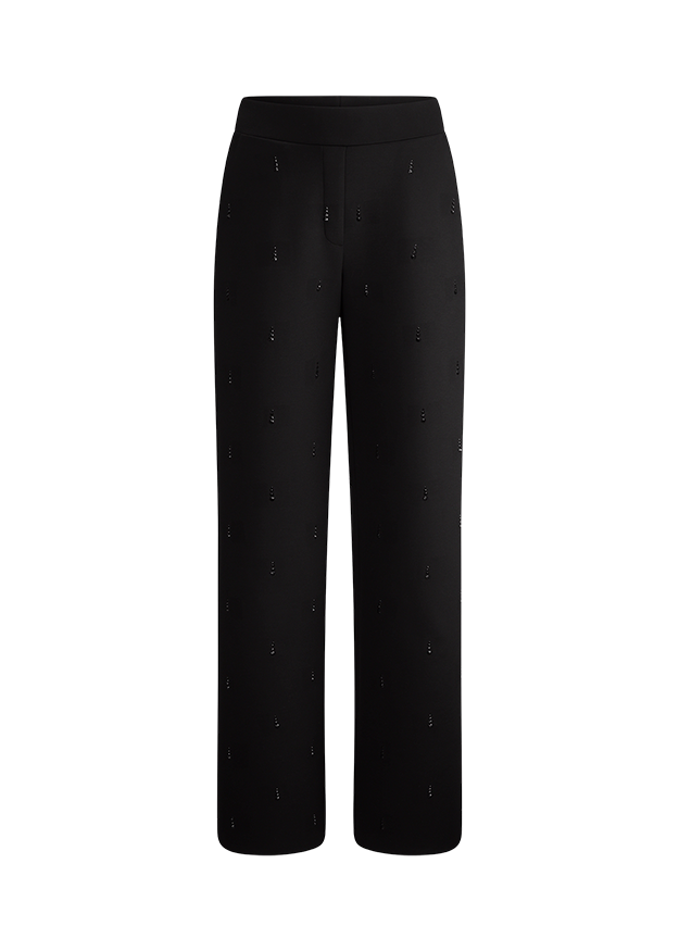 Schwarze Hose, Weites Bein, Elastischer Bund, Strassdetails
