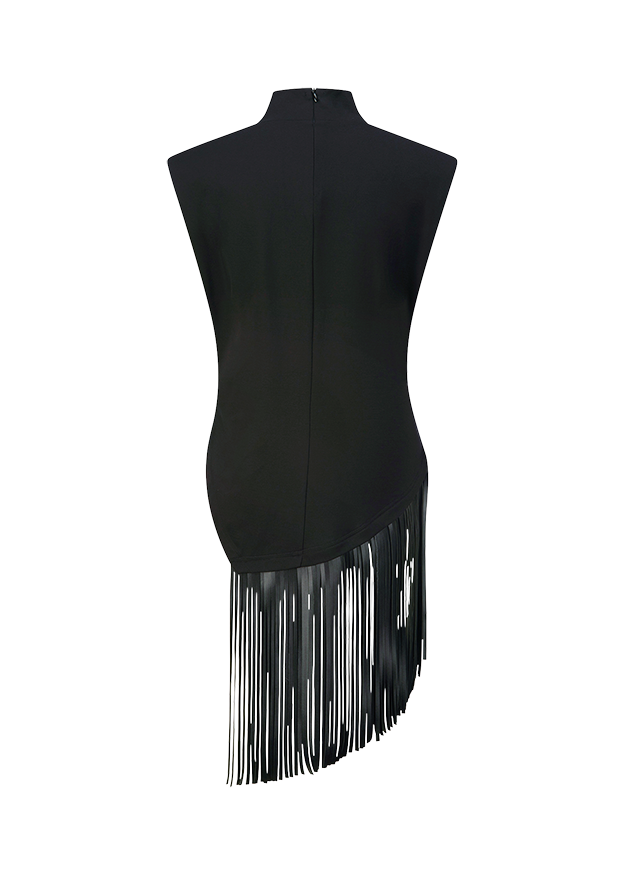 Abendkleid, Fransen, Schwarz, Taillierung, Asymmetrischer Saum