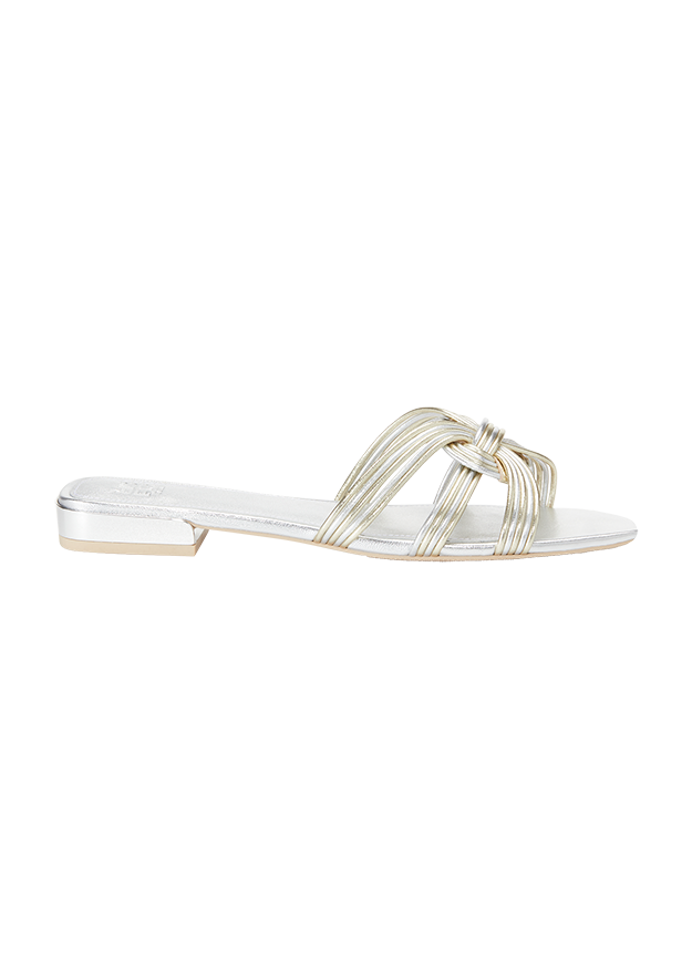 Open-Toe, Sandals, Strappy, Metallisch, Flacher Absatz