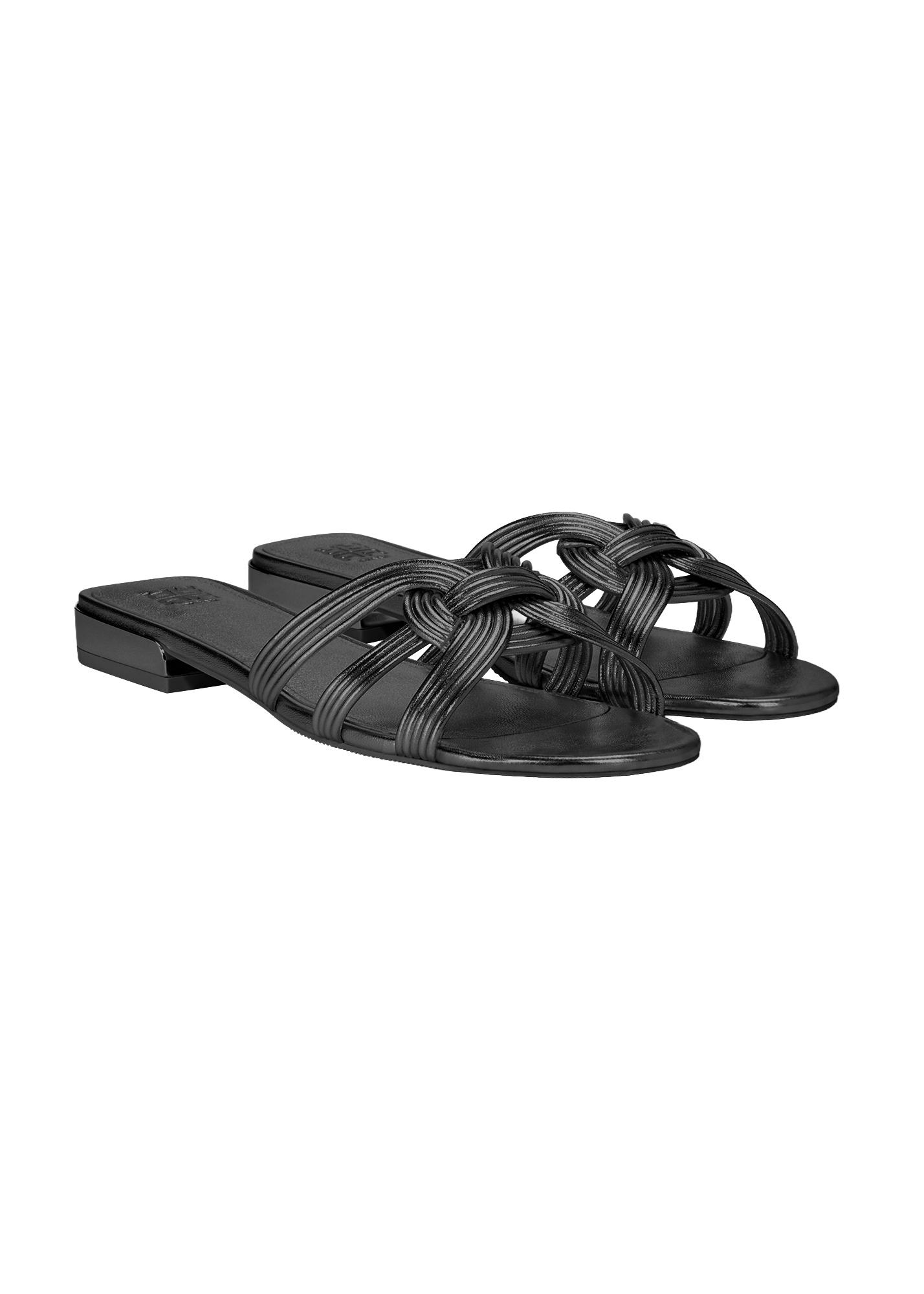 Sandalen, Schwarz, Knot-Design, Ledersohle, Flache Schuhe