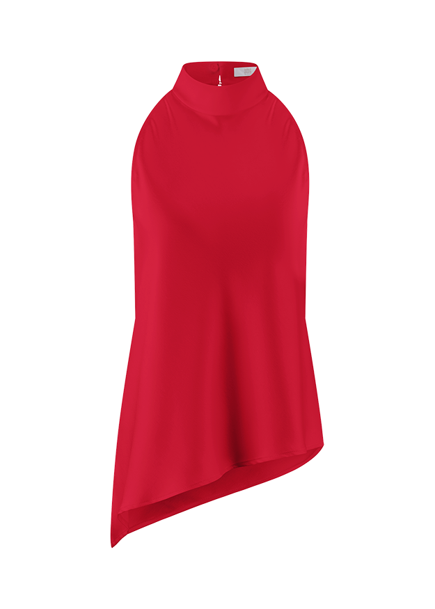 Ärmelloses Oberteil, Stehkragen, Asymmetrischer Saum, Rot