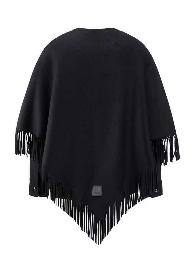 Poncho, Fransen, Schwarz, Schal, Poncho mit Fransen