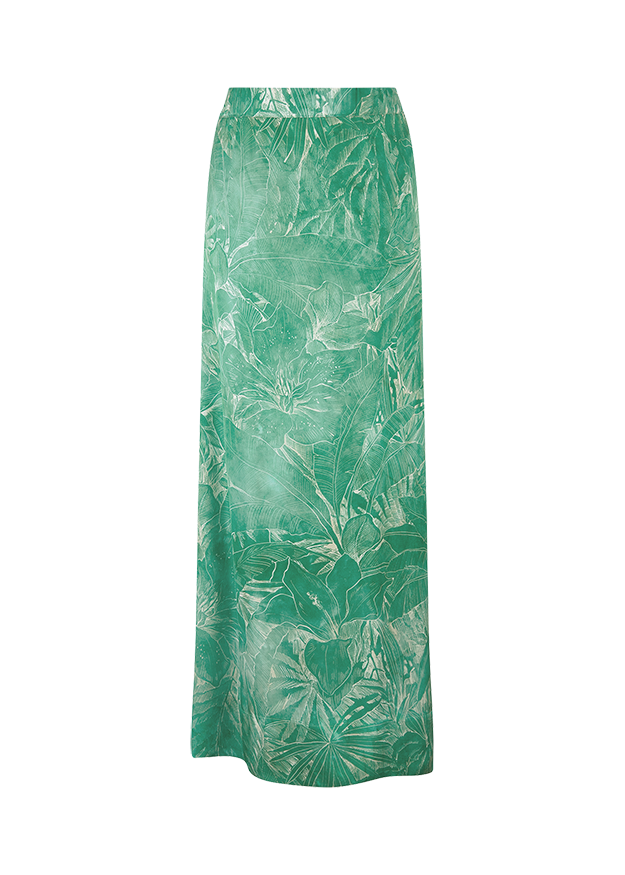 maxi-rok, grün, pflanzenmuster, baumwolle, lange hülle