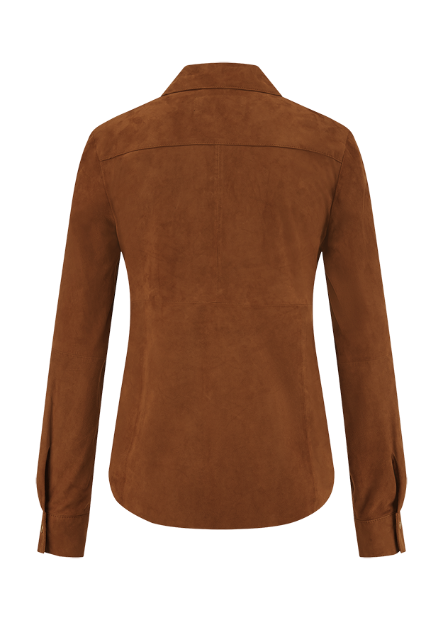 Lederlook, Braun, Bluse, Shape-Schnitt, Langarm