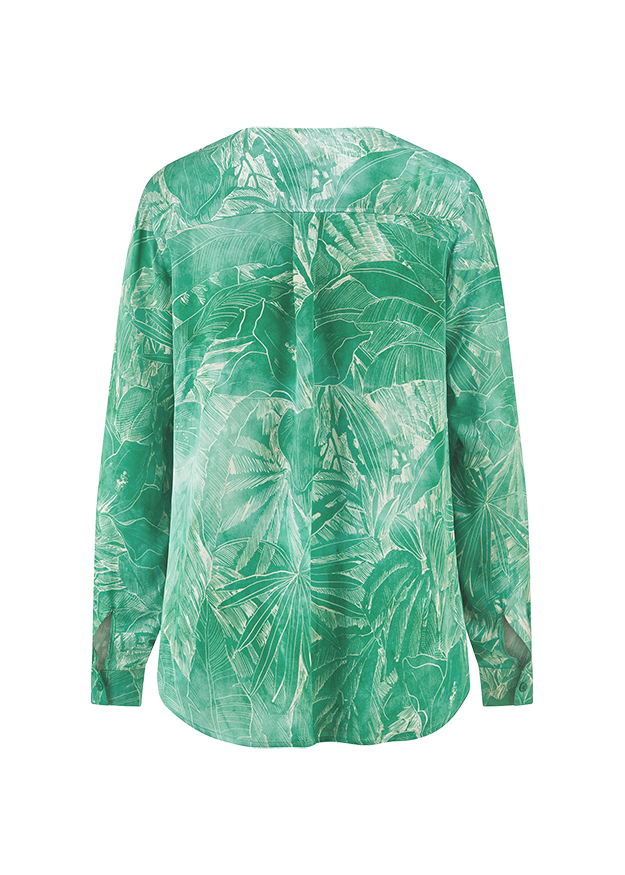 Hemd, Bluse, Grün, Pflanzenmuster, Langarm