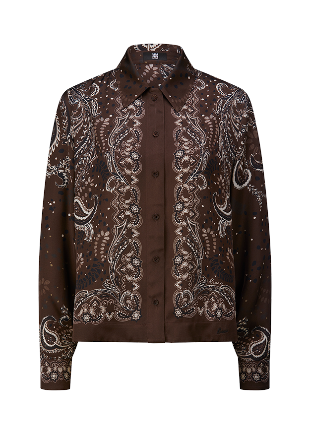 Hemd, Paisley Muster, Langarm, Knopfleiste, Dunkelbraun
