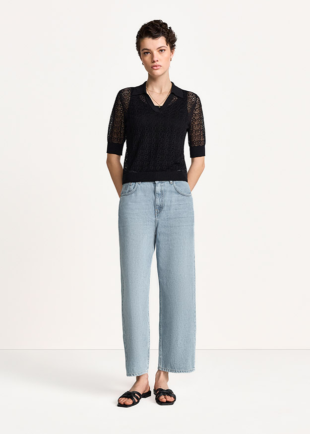 Hosen, Jeans, Bluse, Sandale, Person