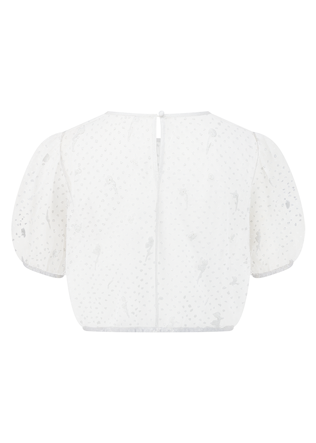 Bluse, Weiß, kurze Ärmel, Puffärmel, strukturiertes Muster