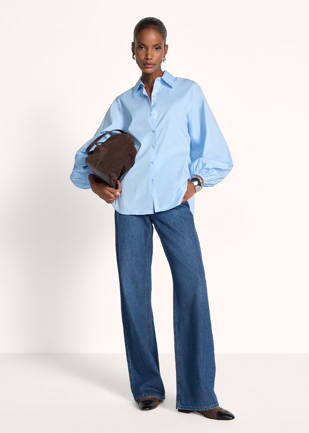 Hemd, Oversized, Lange Ärmel, Hellblau, Jeanshose