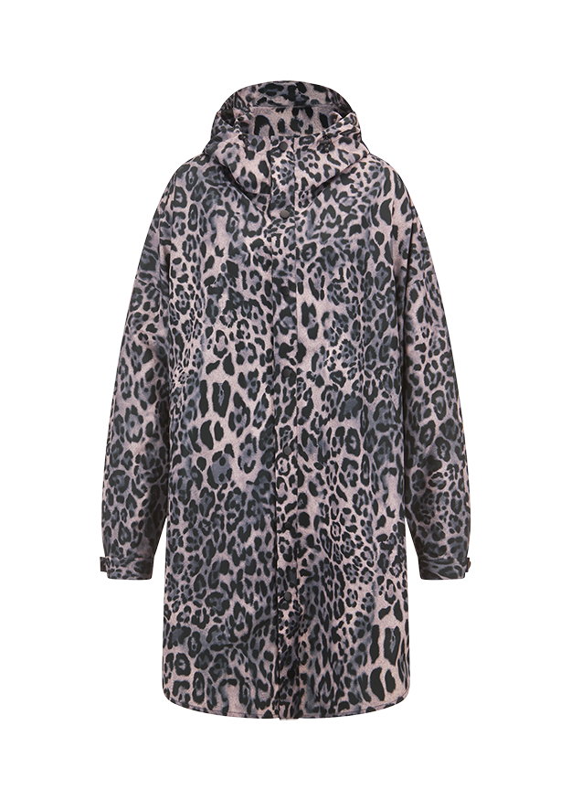 Hauptmantel, Leopardendruck, Fleckenmuster, Kapuze, Oversized
