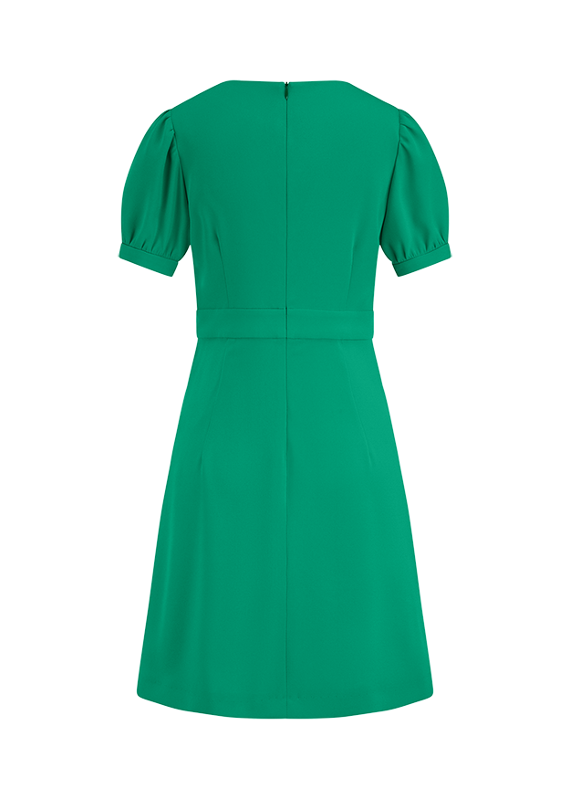 Kleid, Grün, Kurzarm, Rückenverschluss, Taillengürtel