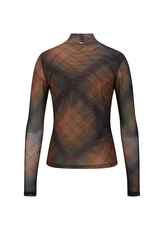 turtleneck, mesh, patterned, braun, langarm